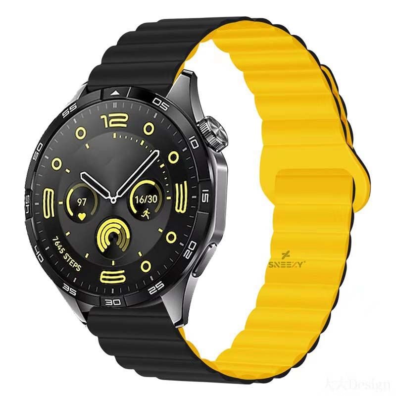 Amazfit Watch GTR 3 Pro-GTR 3-GTR 2e-GTS 2-GTR 47mm 22mm Uyumlu Harmony Duo Magnetik Silikon Kordon Siyah - Sarı - Siyah - Sarı