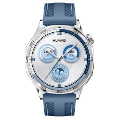 Sneezy Huawei Watch GT4 46mm ile Uyumlu Metal Tokalı Dikiş Detaylı Şık Dokuma Silikon Kordon Mavi
