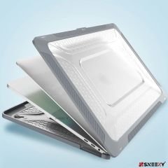 MacBook Pro 16.2 İnç Kılıf M1-M2-M3 A2485-A2780-A2991 Zırh Özellikli Dayanıklı Koruyucu Sert Kılıf Gri Set-4