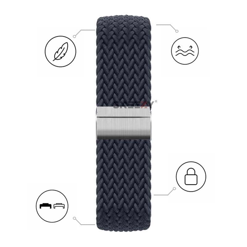 Huawei Watch Fit 5 İle Uyumlu Metal Klipsli Solo Fiberlink Yumuşak Kumaş Örgü Kordon Lacivert