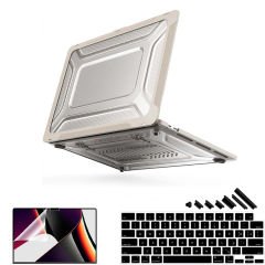 MacBook Pro 16.2 İnç Kılıf M1-M2-M3 A2485-A2780-A2991 Zırh Özellikli Dayanıklı Koruyucu Sert Kılıf Gold-Set3