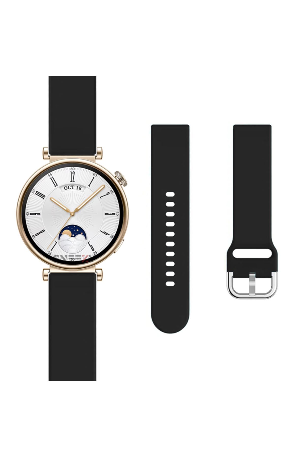 Huawei Watch Gt2 42mm Ile Uyumlu 20mm Purelux Soft Tokalı Silikon Kordon Dayanıklı Spor Stil Siyah