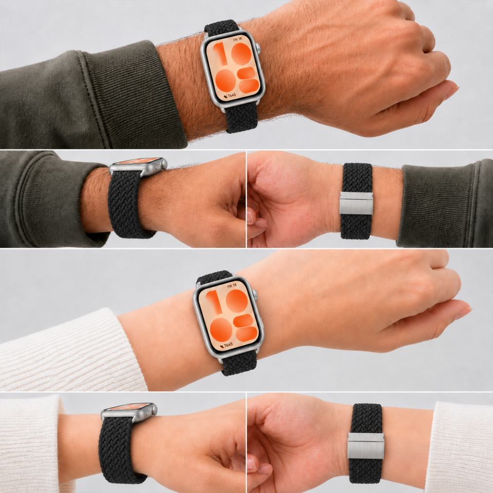Huawei Watch Fit 5 İle Uyumlu Metal Klipsli Solo Fiberlink Yumuşak Kumaş Örgü Kordon Siyah