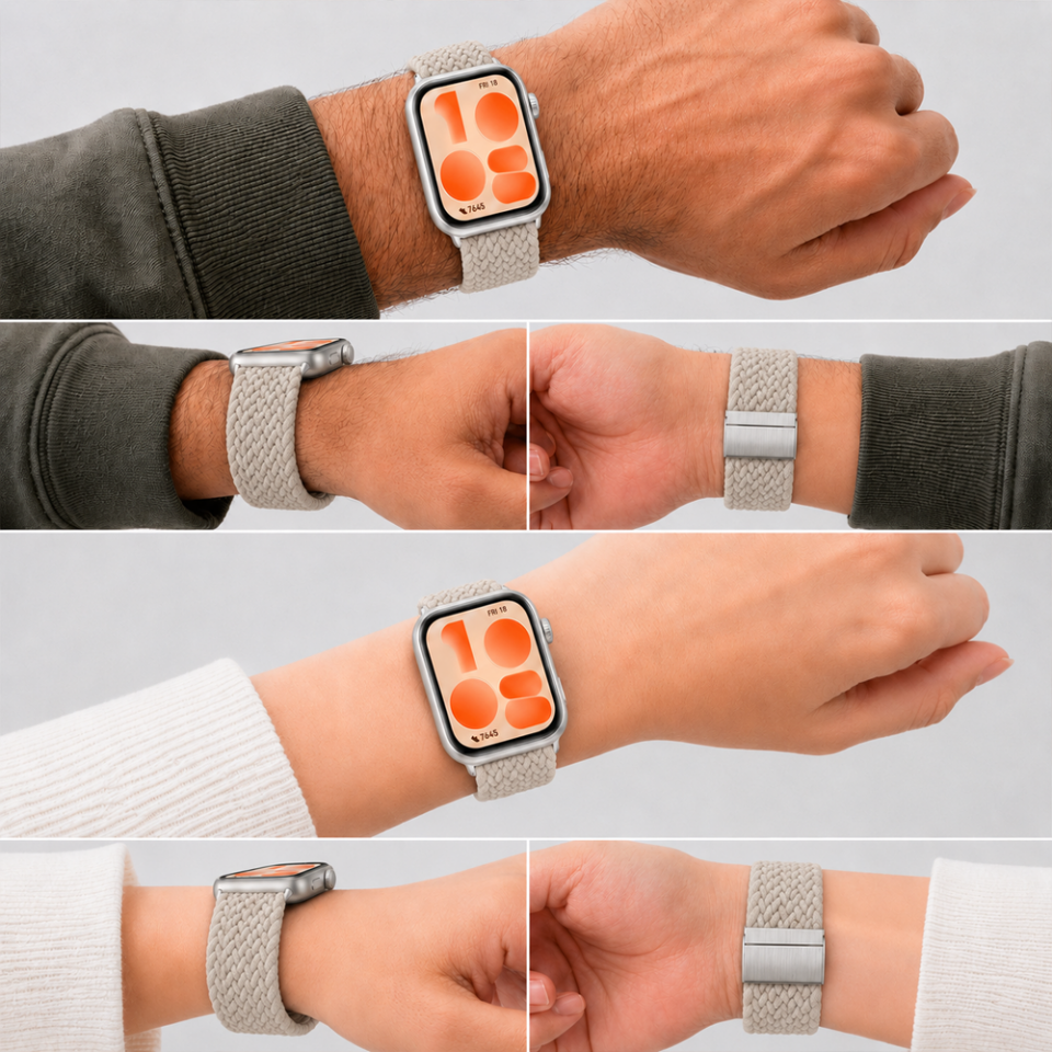 Huawei Watch Fit 5 İle Uyumlu Metal Klipsli Solo Fiberlink Yumuşak Kumaş Örgü Kordon Starlight
