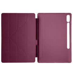 Samsung Galaxy Tab S7 Plus T970 12.4 İnç Katlanabilir Kalemlikli Standlı Akıllı Kılıf Mürdüm - Mürdüm