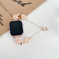 Apple Watch Seri 4 5 6 7 8 9 10 44-45-46mm Çiçekli ve Kalp Zincir Detaylı Bileklik Tasarım Kordon Rose Gold