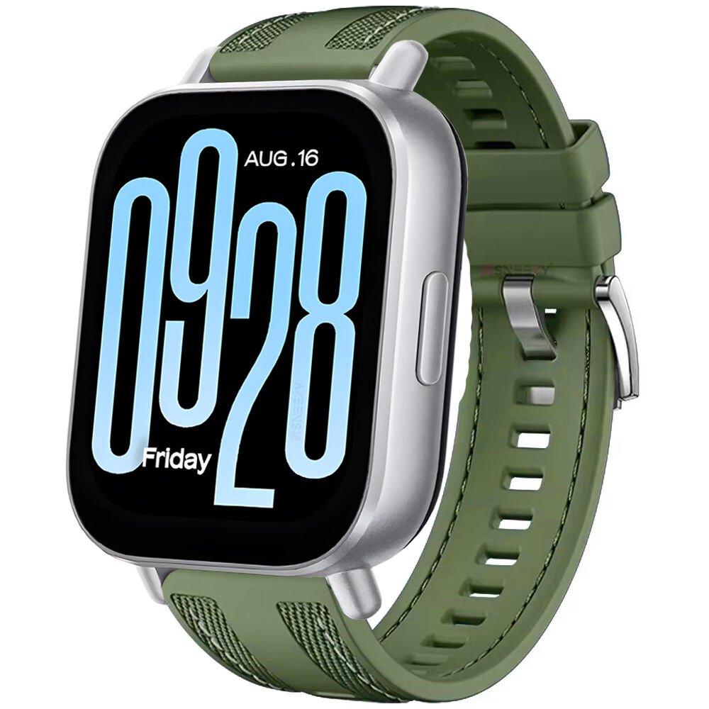 Redmi Watch 5 Active Redmi 5 Lite ile Uyumlu Metal Tokalı Dikiş Detaylı Şık Dokuma Silikon Kordon Haki