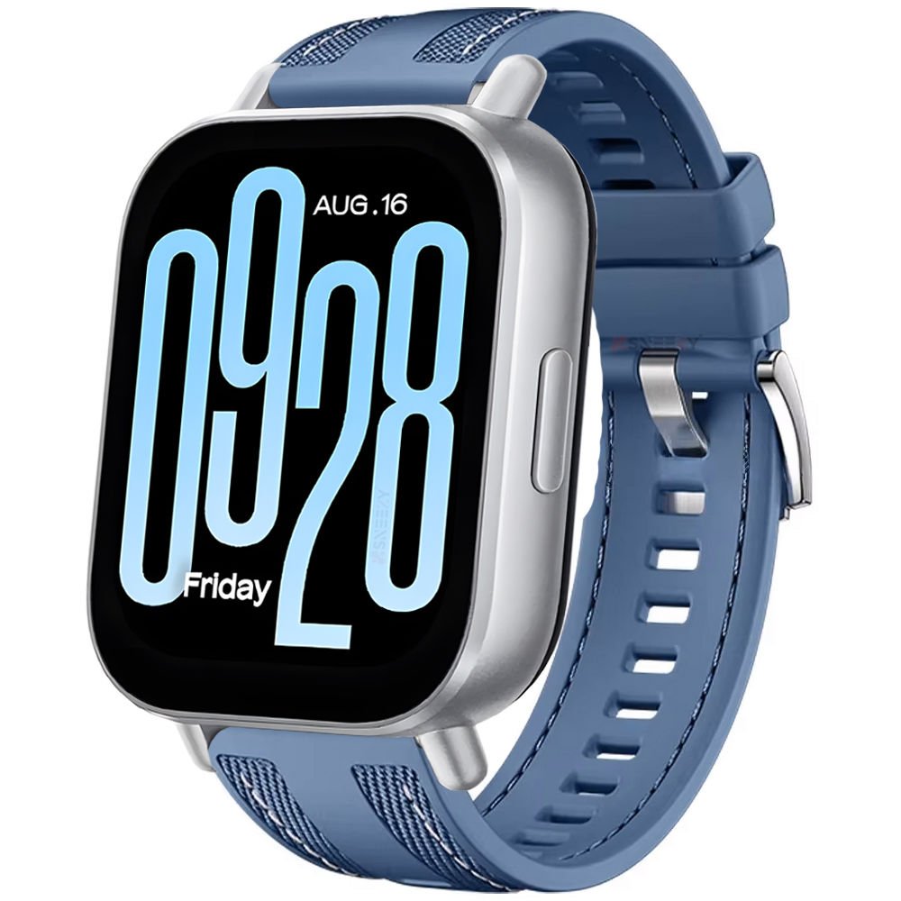 Redmi Watch 5 Active Redmi 5 Lite ile Uyumlu Metal Tokalı Dikiş Detaylı Şık Dokuma Silikon Kordon Mavi