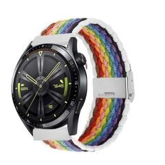 Samsung Galaxy Watch 46mm R800 Watch 3 45mm R840 22mm Uyumlu Metal Klips Solo Fiberlink Örgü Kordon Beyaz Gökkuşağı