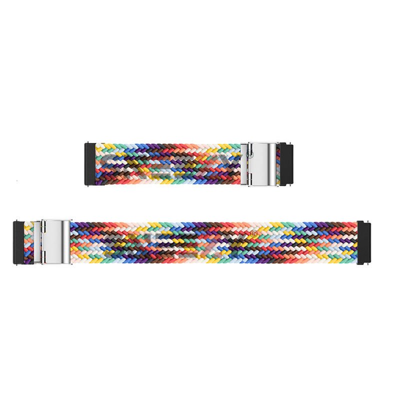 Samsung Galaxy Watch 46mm R800 Watch 3 45mm R840 22mm Uyumlu Metal Klips Solo Fiberlink Örgü Kordon Gökkuşağı - Gökkuşağı