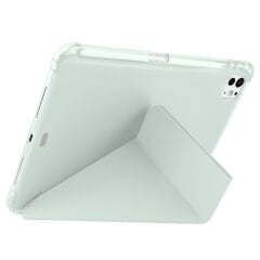 iPad Pro 11 inç M4 2024 Uyumlu Kılıf Üçgen Katlanabilir Kalem Şarj Bölmeli Kılıf A2836 A2837 A3006 Açık Yeşil