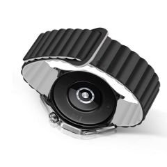 Samsung Galaxy Watch Active Active 2 44mm-40mm Uyumlu 20mm Harmony Duo Magnetik Silikon Kordon Siyah - Beyaz - Siyah - Beyaz