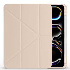 iPad Pro 11 inç M4 2024 Uyumlu Kılıf Üçgen Katlanabilir Kalem Şarj Bölmeli Kılıf A2836 A2837 A3006 Gold