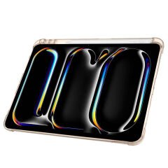 iPad Pro 11 inç M4 2024 Uyumlu Kılıf Üçgen Katlanabilir Kalem Şarj Bölmeli Kılıf A2836 A2837 A3006 Gold