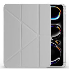 iPad Pro 11 inç M4 2024 Uyumlu Kılıf Üçgen Katlanabilir Kalem Şarj Bölmeli Kılıf A2836 A2837 A3006 Gri