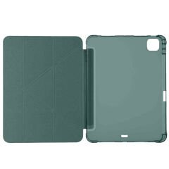 iPad Pro 11 inç M4 2024 Uyumlu Kılıf Üçgen Katlanabilir Kalem Şarj Bölmeli Kılıf A2836 A2837 A3006 Haki