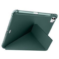 iPad Pro 11 inç M4 2024 Uyumlu Kılıf Üçgen Katlanabilir Kalem Şarj Bölmeli Kılıf A2836 A2837 A3006 Haki