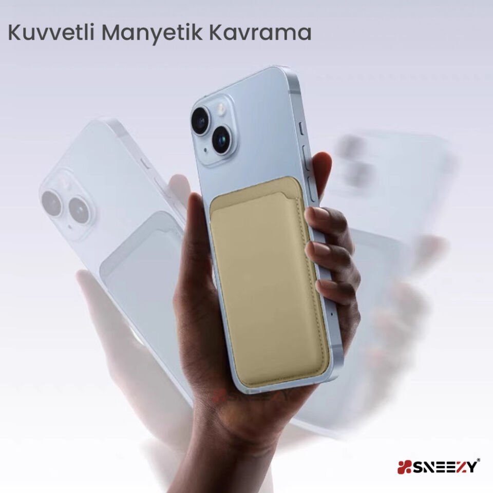 Sneezy İphone 12 Mini-12-12 Pro-12 Pro max Uyumlu Birinci Sınıf Magsafe Cüzdan Magsafe Deri Kartlık Bej