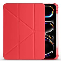 iPad Pro 11 inç M4 2024 Uyumlu Kılıf Üçgen Katlanabilir Kalem Şarj Bölmeli Kılıf A2836 A2837 A3006 Kırmızı