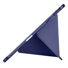 iPad Pro 11 inç M4 2024 Uyumlu Kılıf Üçgen Katlanabilir Kalem Şarj Bölmeli Kılıf A2836 A2837 A3006 Lacivert