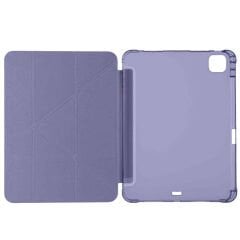 iPad Pro 11 inç M4 2024 Uyumlu Kılıf Üçgen Katlanabilir Kalem Şarj Bölmeli Kılıf A2836 A2837 A3006 Lavanta