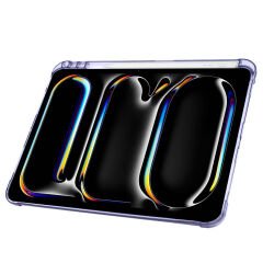 iPad Pro 11 inç M4 2024 Uyumlu Kılıf Üçgen Katlanabilir Kalem Şarj Bölmeli Kılıf A2836 A2837 A3006 Lavanta