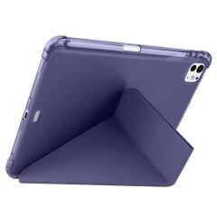 iPad Pro 11 inç M4 2024 Uyumlu Kılıf Üçgen Katlanabilir Kalem Şarj Bölmeli Kılıf A2836 A2837 A3006 Lavanta
