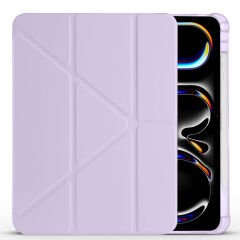 iPad Pro 11 inç M4 2024 Uyumlu Kılıf Üçgen Katlanabilir Kalem Şarj Bölmeli Kılıf A2836 A2837 A3006 Lila