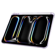 iPad Pro 11 inç M4 2024 Uyumlu Kılıf Üçgen Katlanabilir Kalem Şarj Bölmeli Kılıf A2836 A2837 A3006 Lila