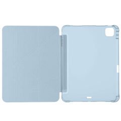 iPad Pro 11 inç M4 2024 Uyumlu Kılıf Üçgen Katlanabilir Kalem Şarj Bölmeli Kılıf A2836 A2837 A3006 Mavi