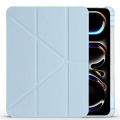 iPad Pro 11 inç M4 2024 Uyumlu Kılıf Üçgen Katlanabilir Kalem Şarj Bölmeli Kılıf A2836 A2837 A3006 Mavi