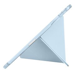 iPad Pro 11 inç M4 2024 Uyumlu Kılıf Üçgen Katlanabilir Kalem Şarj Bölmeli Kılıf A2836 A2837 A3006 Mavi