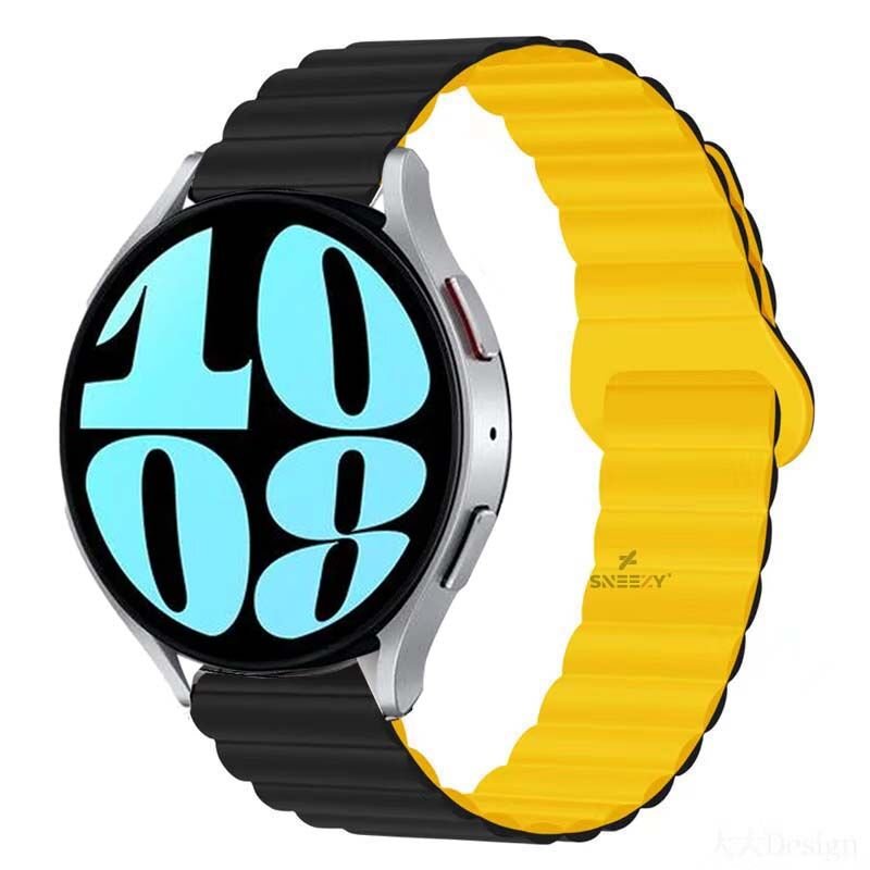 Samsung Galaxy Watch 5 Pro r920 20mm Uyumlu 20mm Harmony Duo Magnetik Silikon Kordon Siyah - Sarı - Siyah - Sarı