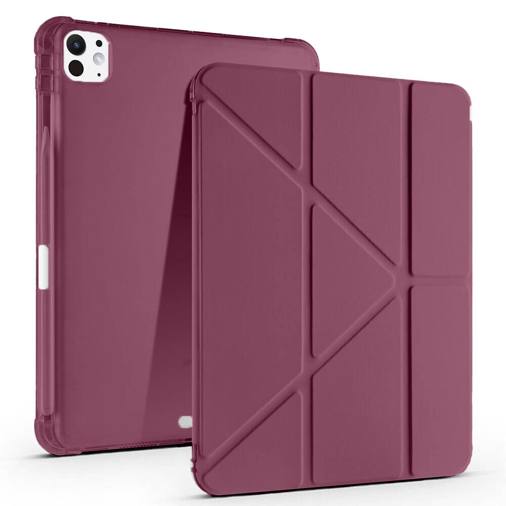 iPad Pro 11 inç M4 2024 Uyumlu Kılıf Üçgen Katlanabilir Kalem Şarj Bölmeli Kılıf A2836 A2837 A3006 Mürdüm