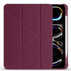 iPad Pro 11 inç M4 2024 Uyumlu Kılıf Üçgen Katlanabilir Kalem Şarj Bölmeli Kılıf A2836 A2837 A3006 Mürdüm