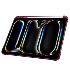 iPad Pro 11 inç M4 2024 Uyumlu Kılıf Üçgen Katlanabilir Kalem Şarj Bölmeli Kılıf A2836 A2837 A3006 Mürdüm