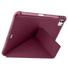 iPad Pro 11 inç M4 2024 Uyumlu Kılıf Üçgen Katlanabilir Kalem Şarj Bölmeli Kılıf A2836 A2837 A3006 Mürdüm