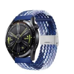 Samsung Galaxy Watch 46mm R800 Watch 3 45mm R840 22mm Uyumlu Metal Klips Solo Fiberlink Örgü Kordon Mavi Beyaz