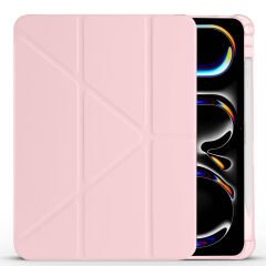 iPad Pro 11 inç M4 2024 Uyumlu Kılıf Üçgen Katlanabilir Kalem Şarj Bölmeli Kılıf A2836 A2837 A3006 Pembe