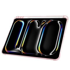 iPad Pro 11 inç M4 2024 Uyumlu Kılıf Üçgen Katlanabilir Kalem Şarj Bölmeli Kılıf A2836 A2837 A3006 Pembe