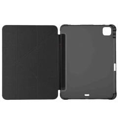 iPad Pro 11 inç M4 2024 Uyumlu Kılıf Üçgen Katlanabilir Kalem Şarj Bölmeli Kılıf A2836 A2837 A3006 Siyah