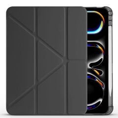 iPad Pro 11 inç M4 2024 Uyumlu Kılıf Üçgen Katlanabilir Kalem Şarj Bölmeli Kılıf A2836 A2837 A3006 Siyah