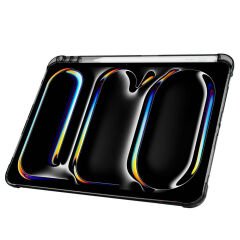 iPad Pro 11 inç M4 2024 Uyumlu Kılıf Üçgen Katlanabilir Kalem Şarj Bölmeli Kılıf A2836 A2837 A3006 Siyah