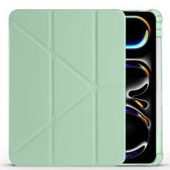 iPad Pro 11 inç M4 2024 Uyumlu Kılıf Üçgen Katlanabilir Kalem Şarj Bölmeli Kılıf A2836 A2837 A3006 Yeşil