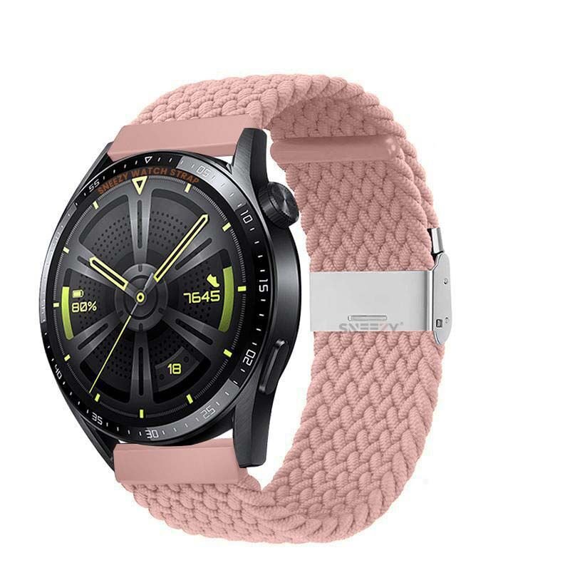 Samsung Galaxy Watch 46mm R800 Watch 3 45mm R840 22mm Uyumlu Metal Klips Solo Fiberlink Örgü Kordon Pembe - Pembe