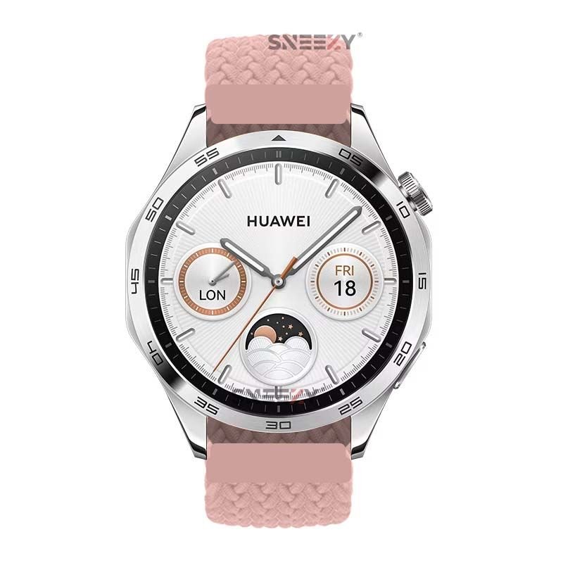 Samsung Galaxy Watch 46mm R800 Watch 3 45mm R840 22mm Uyumlu Metal Klips Solo Fiberlink Örgü Kordon Pembe - Pembe
