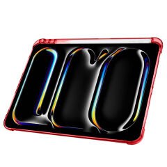 Apple iPad Pro 11 inç 2.Nesil 2020 Uyumlu Kılıf Üçgen Katlanabilir Kalem Şarj Bölmeli Kılıf Kırmızı