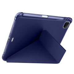 Apple iPad Pro 11 inç 2.Nesil 2020 Uyumlu Kılıf Üçgen Katlanabilir Kalem Şarj Bölmeli Kılıf Lacivert