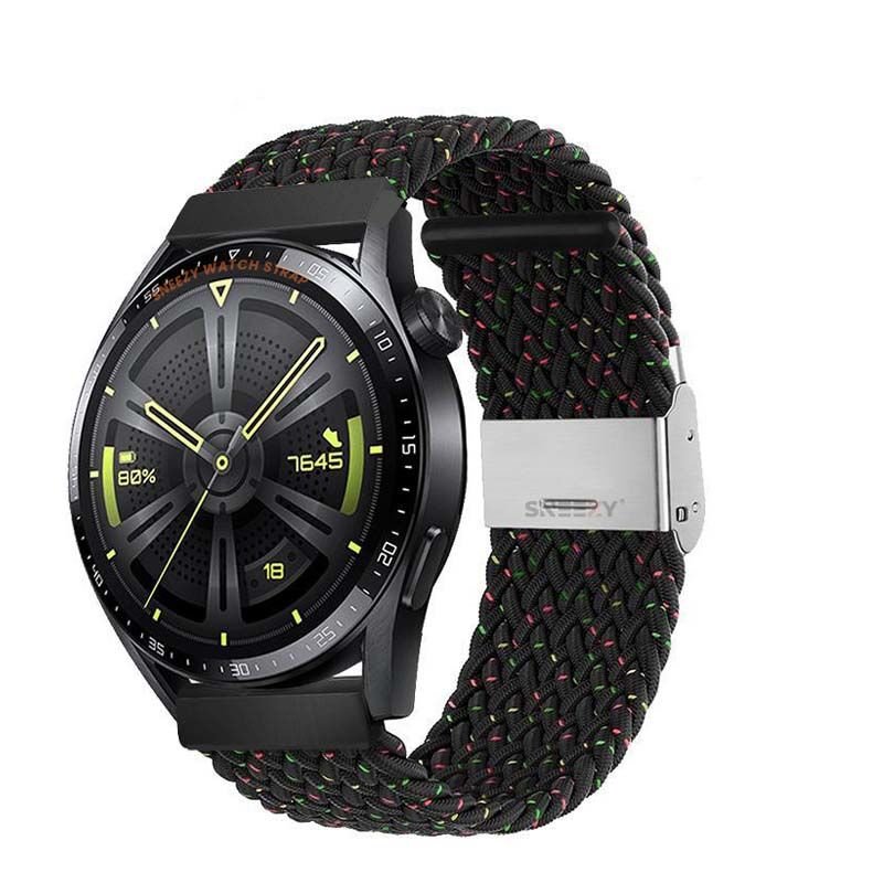 Samsung Galaxy Watch 46mm R800 Watch 3 45mm R840 22mm Uyumlu Metal Klips Solo Fiberlink Örgü Kordon Siyah Gökkuşağı