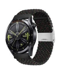 Samsung Galaxy Watch 46mm R800 Watch 3 45mm R840 22mm Uyumlu Metal Klips Solo Fiberlink Örgü Kordon Siyah Gökkuşağı